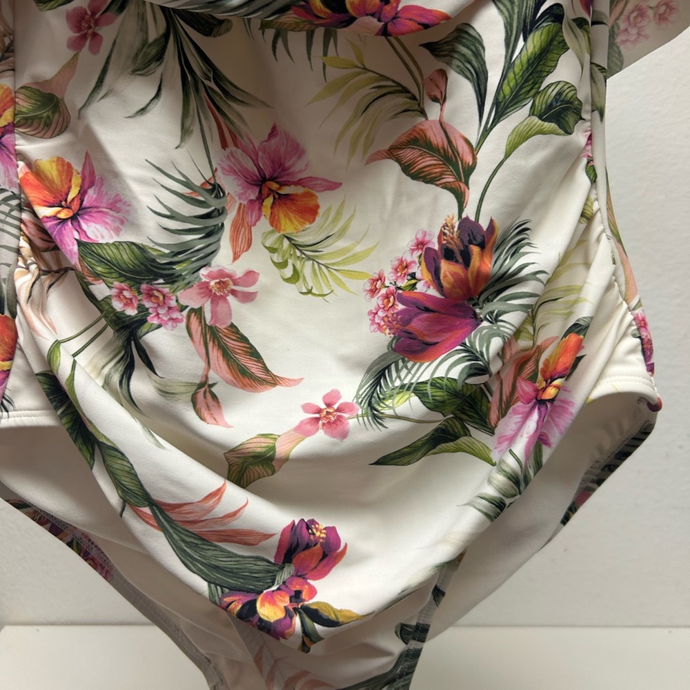 Kona Sol Floral One Piece Swimsuit - Pink and Green - Picture 3 of 7